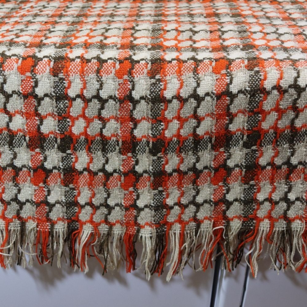 Pendleton Vintage 70s Wool Blanket Orange Fringe Made in USA 60×74” Approx